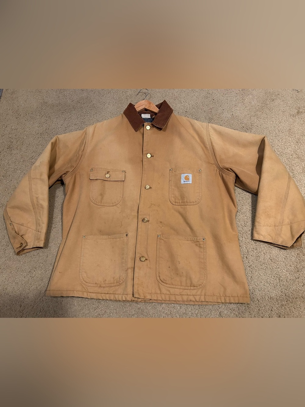 Vintage Carhartt Duck Chore Coat Blanket Lined 6BLC Brown Jacket 2XL (48)